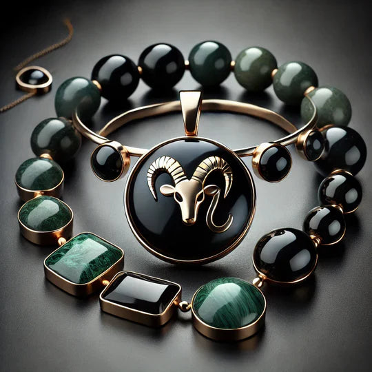 BIJUTERI DE CULOARE NEAGRA VERIUI SI UN COLIER CU SEMNUL ZODIE CAPRICORN