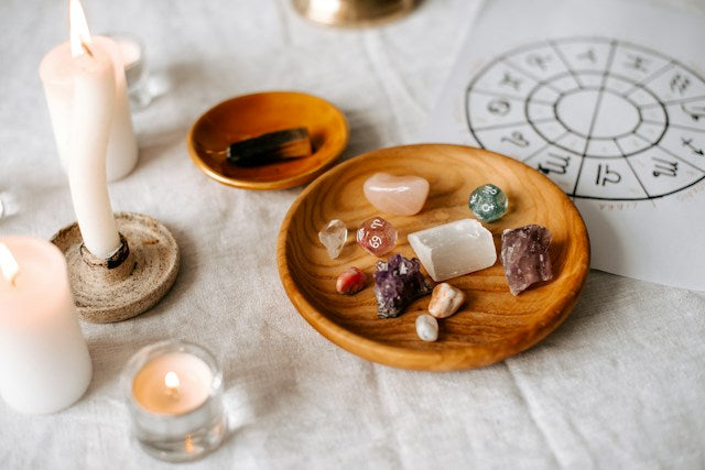 Natural crystals, minerals and gemstones displayed in a collection