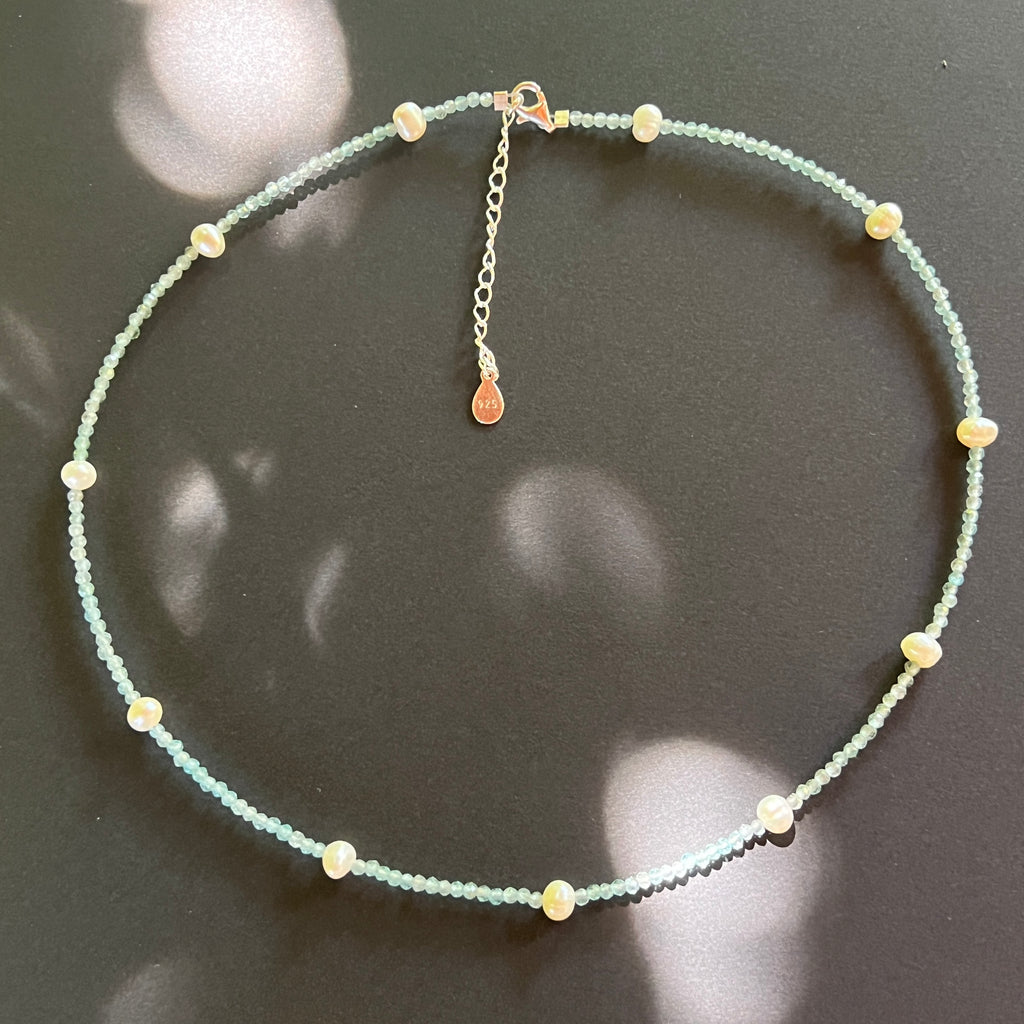 Colier apatit albastru si perle Clear Voice #68, pietre semipretioase - druzy.ro 6 