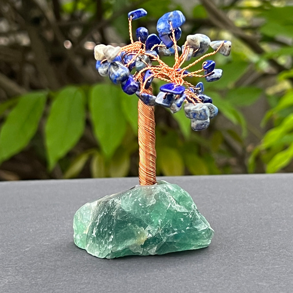 Copac feng shui cu lapis lazuli pe bază de fluorit – mărime S, pietre semipretioase - druzy.ro 2 