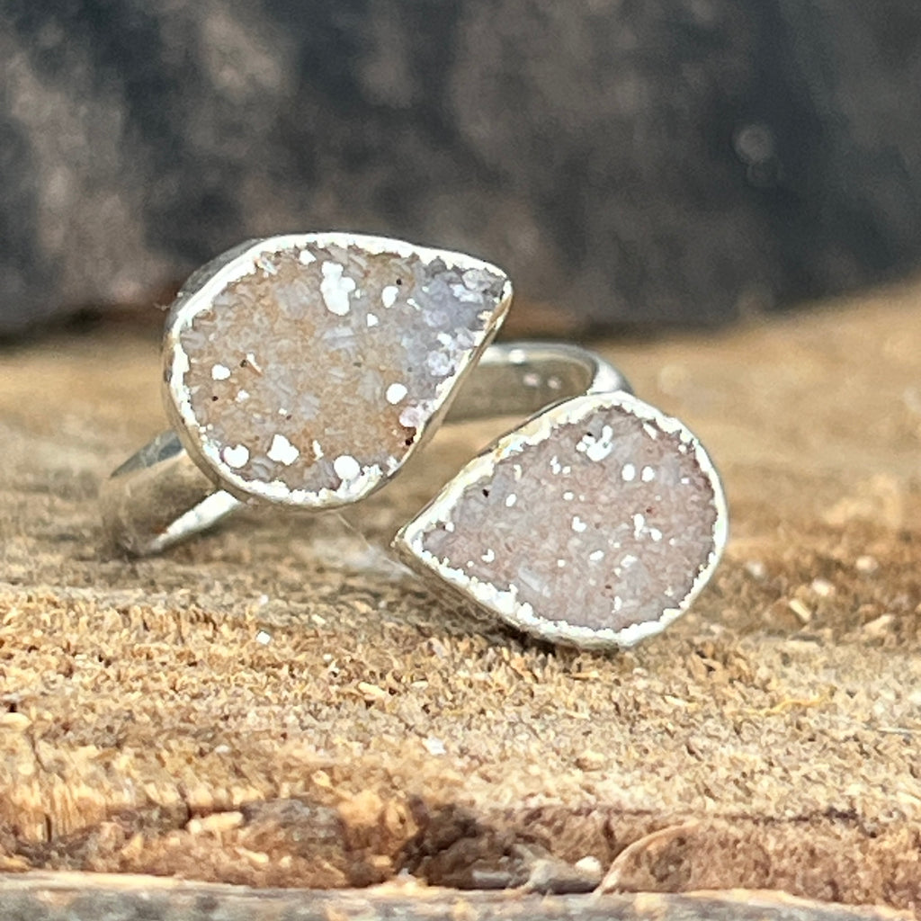 Inel reglabil agat druzy placat cu argint din Brazilia model 3, pietre semipretioase - druzy.ro 1 