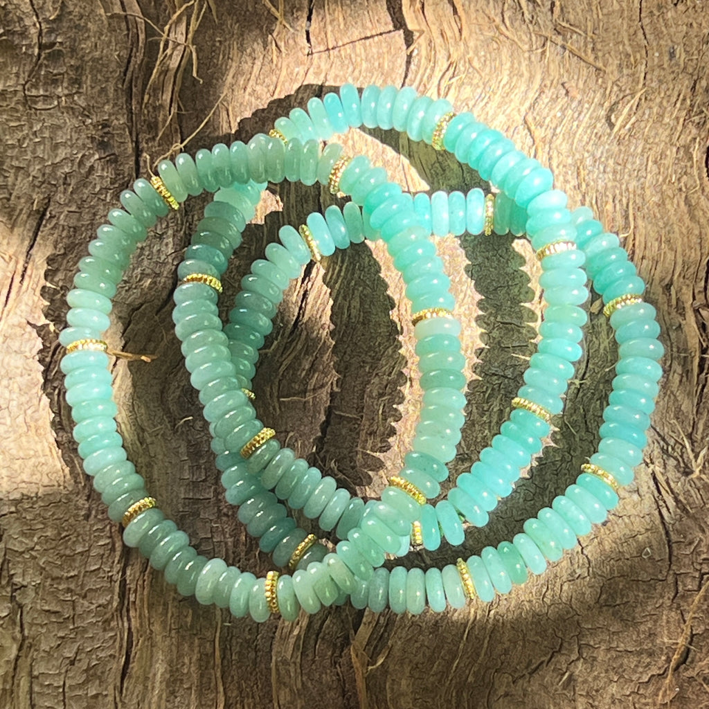 Bratara discuri amazonit si insertii aurii – 6x2 mm, pietre semipretioase - druzy.ro 1 
