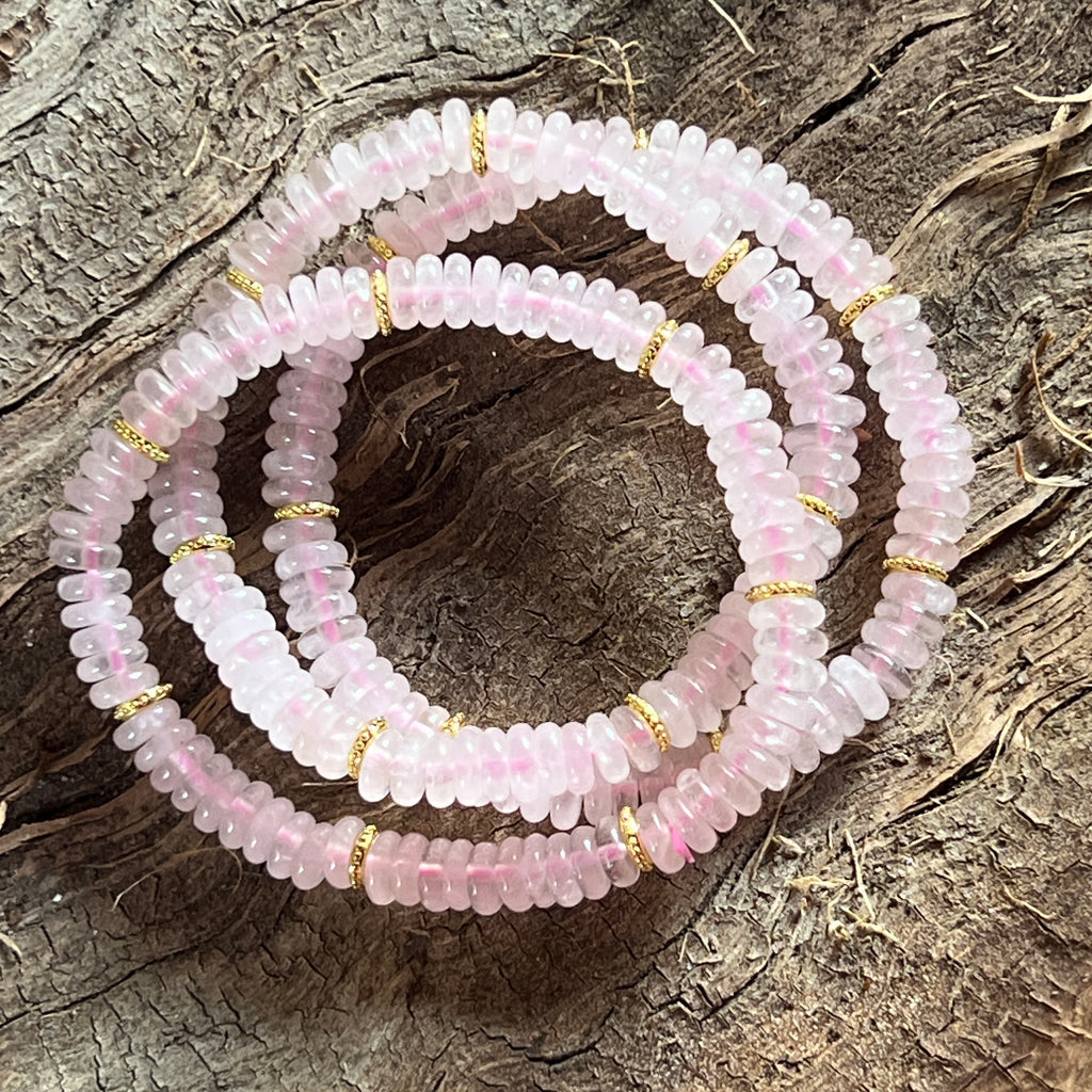 Bratara discuri cuart roz si insertii aurii – 6x2 mm, pietre semipretioase - druzy.ro 4 