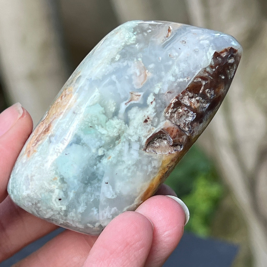 Palmstone calcedonie cu crom albastru-verzuie din Zimbabwe | Model 6, pietre semipretioase - druzy.ro 6 