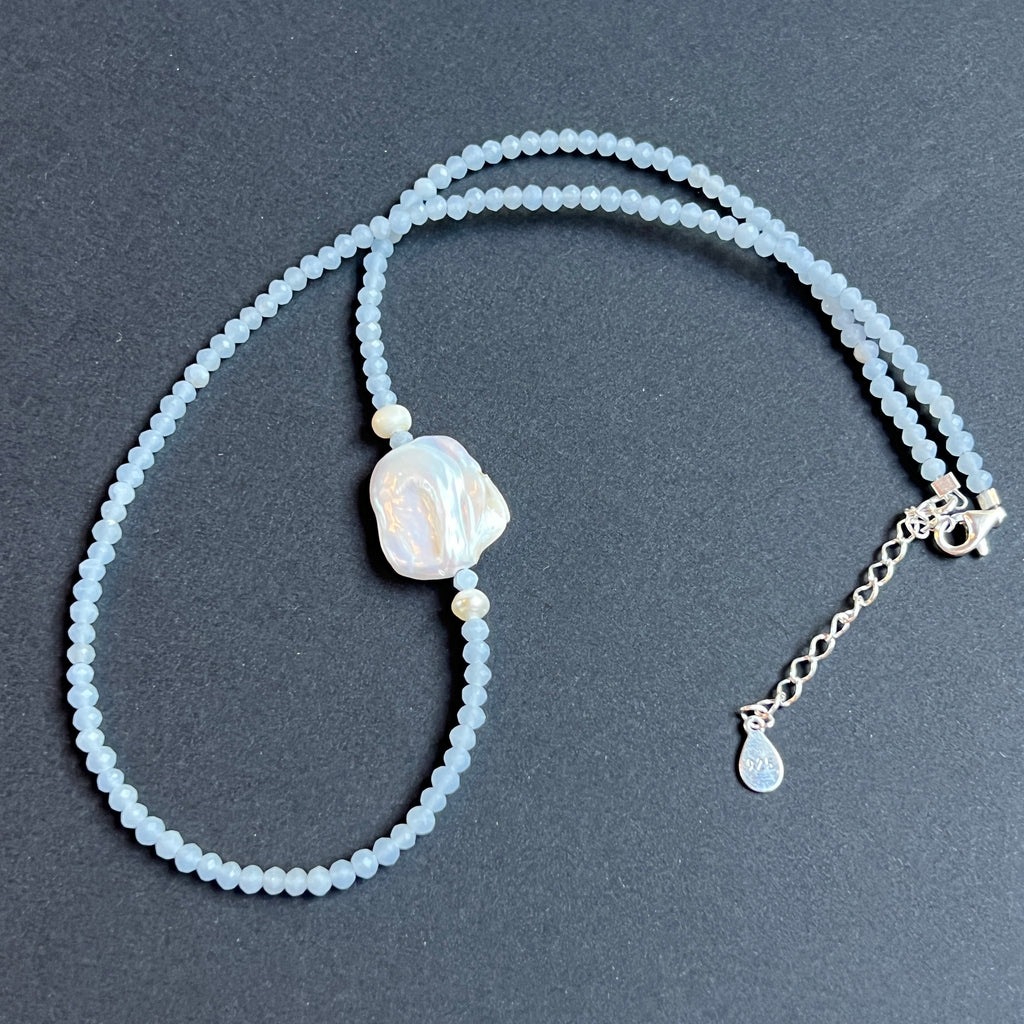 Colier angelit si perle Celestia#69, pietre semipretioase - druzy.ro 1 