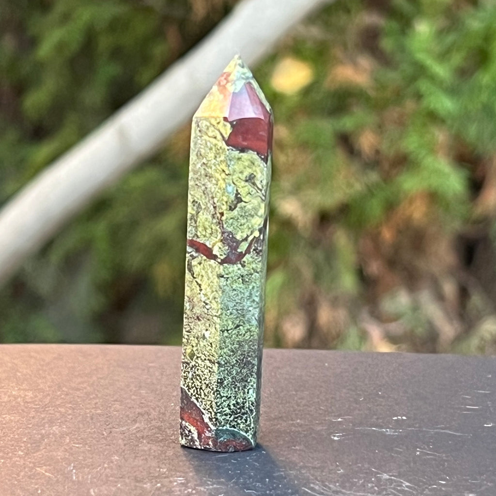 Obelisc mini piatra sangele dragonului (epidot&piedmontit) m7, druzy.ro, cristale 2