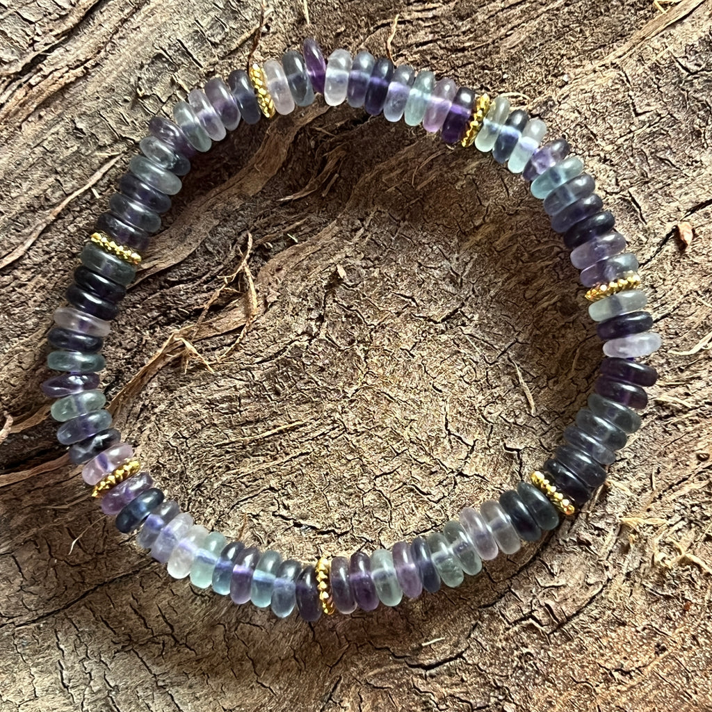 Bratara discuri fluorit si insertii aurii – 6x2 mm, pietre semipretioase - druzy.ro 1 