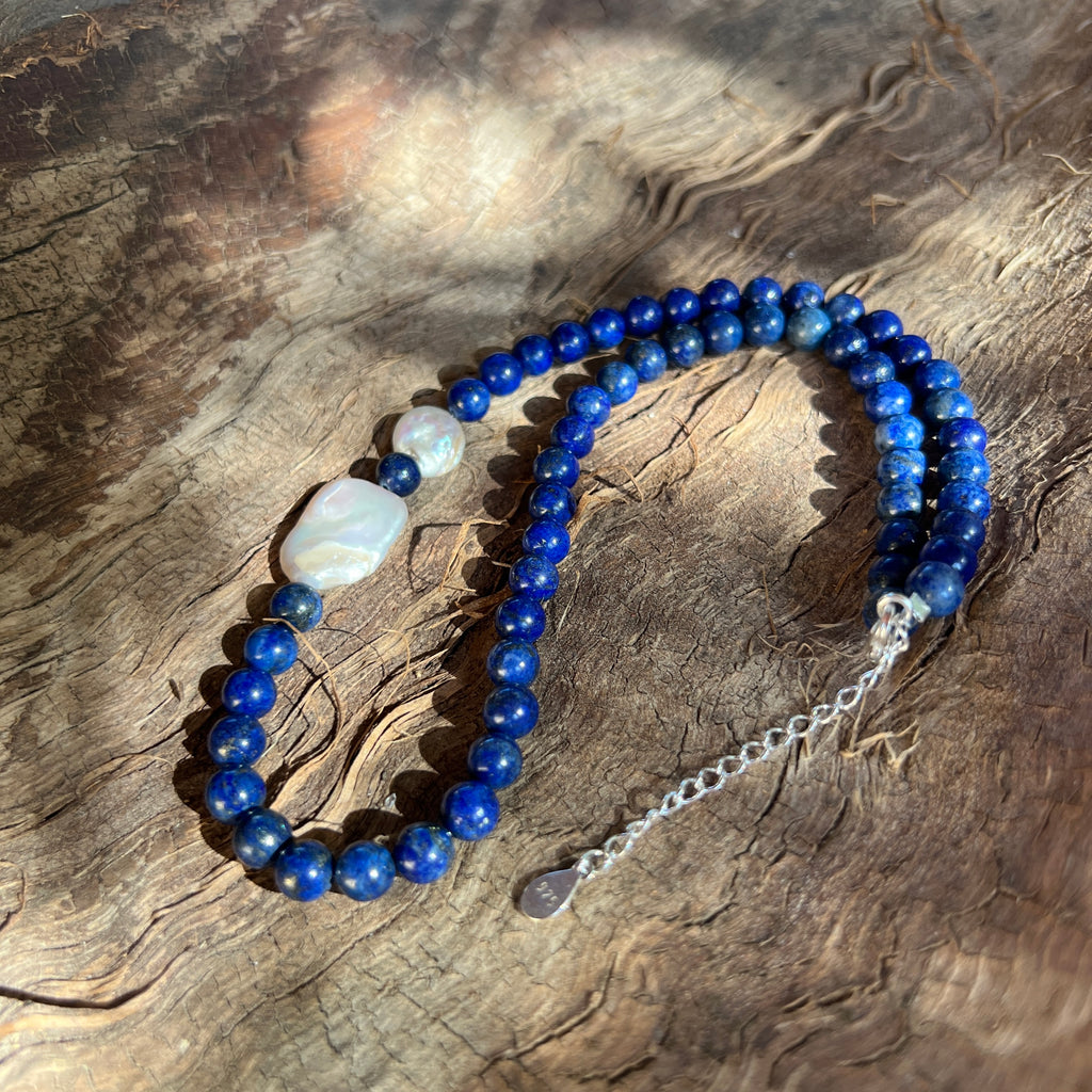 Colier lapis lazuli si perle Royalty#11, pietre semipretioase - druzy.ro 2 