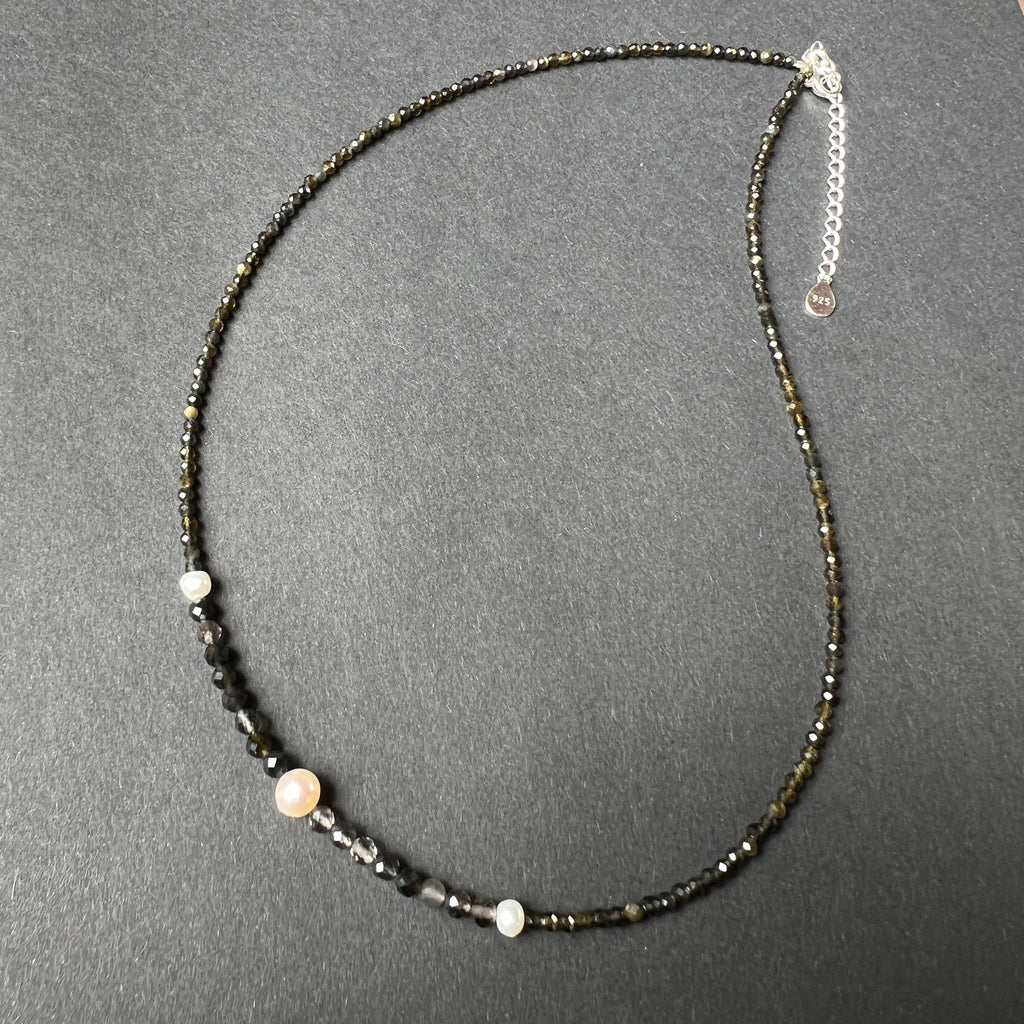 Colier obsidian si perle Silence#41, pietre semipretioase - druzy.ro 3 