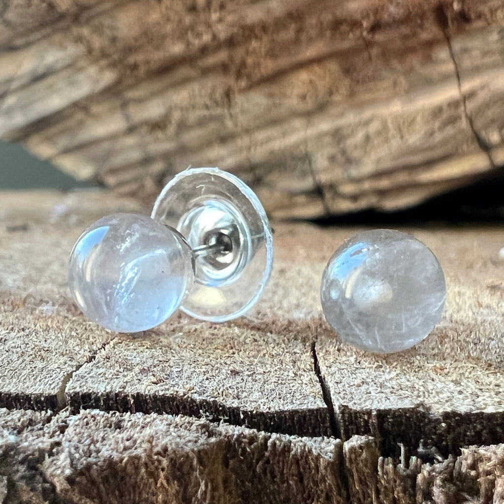 Cercei stud sfere cuart incolor 7 mm, pietre semipretioase - druzy.ro 2 