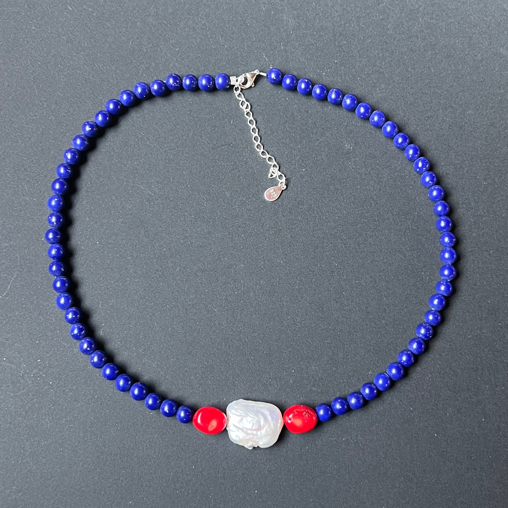 Colier lapis lazuli, coral Imperial Blue #100, pietre semipretioase - druzy.ro 2 