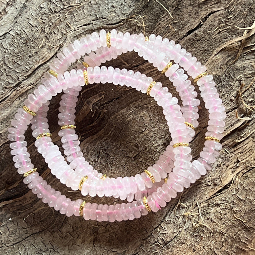 Bratara discuri cuart roz si insertii aurii – 6x2 mm, pietre semipretioase - druzy.ro 5 