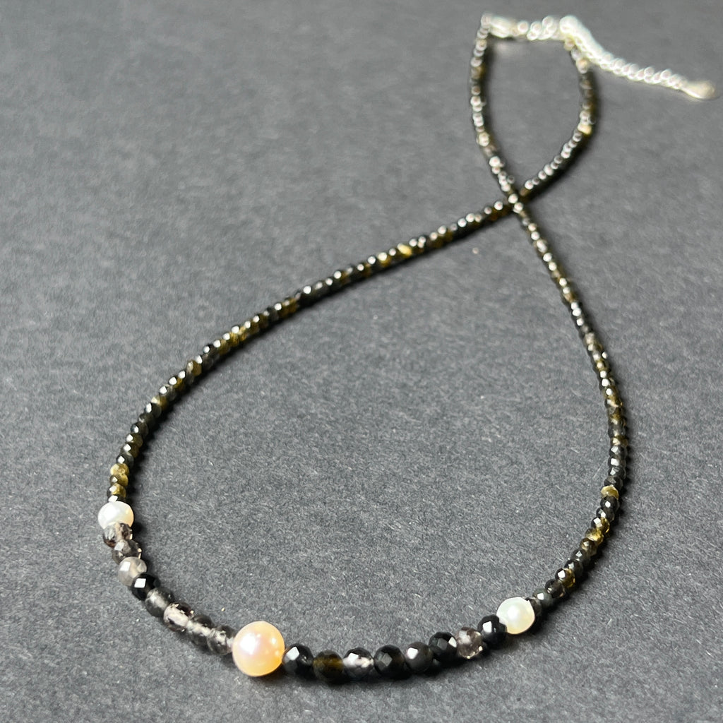 Colier obsidian si perle Silence#41, pietre semipretioase - druzy.ro 2 