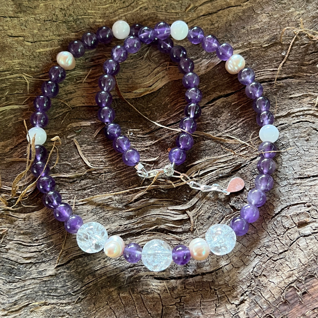 Colier ametist, jad, perle si cuart Serenity#18, pietre semipretioase - druzy.ro 2 