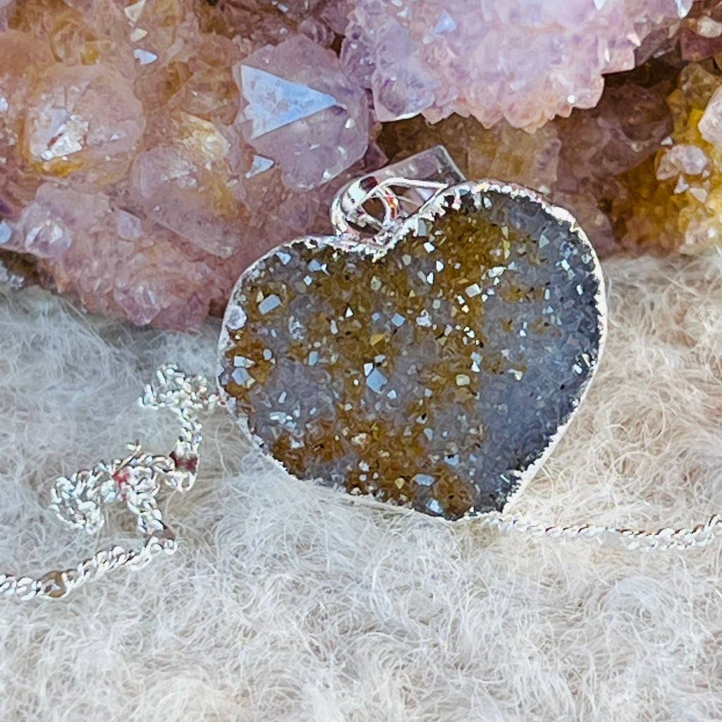 Pandantiv inima agat druzy placat cu argint din Brazilia model 3, druzy.ro, cristale 2