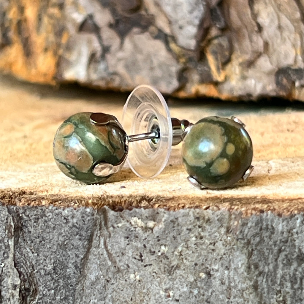 Cercei stud sfere riolit 8 mm, pietre semipretioase - druzy.ro 2 