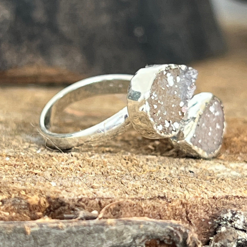 Inel reglabil agat druzy placat cu argint din Brazilia model 3, pietre semipretioase - druzy.ro 3 