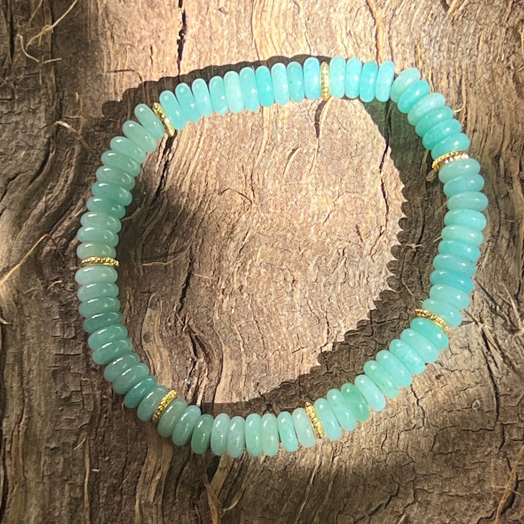 Bratara discuri amazonit si insertii aurii – 6x2 mm, pietre semipretioase - druzy.ro 2 