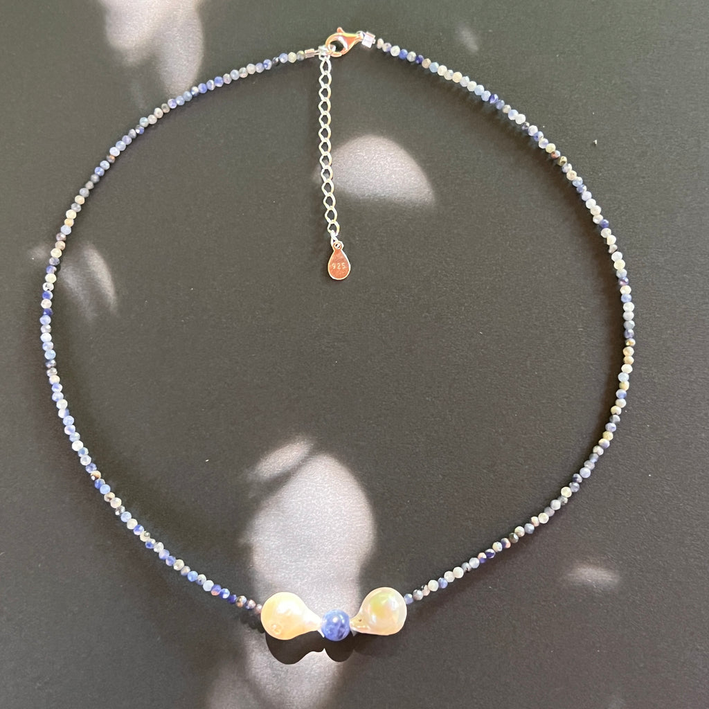 Colier aventurin albastru si perle Blue Grace #77, pietre semipretioase - druzy.ro 1 