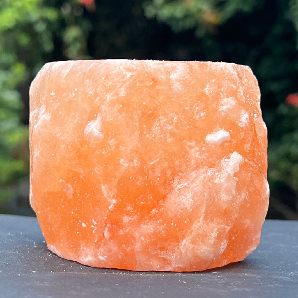 Suport lumanare portocaliu sare de Himalaya, druzy.ro, cristale 1