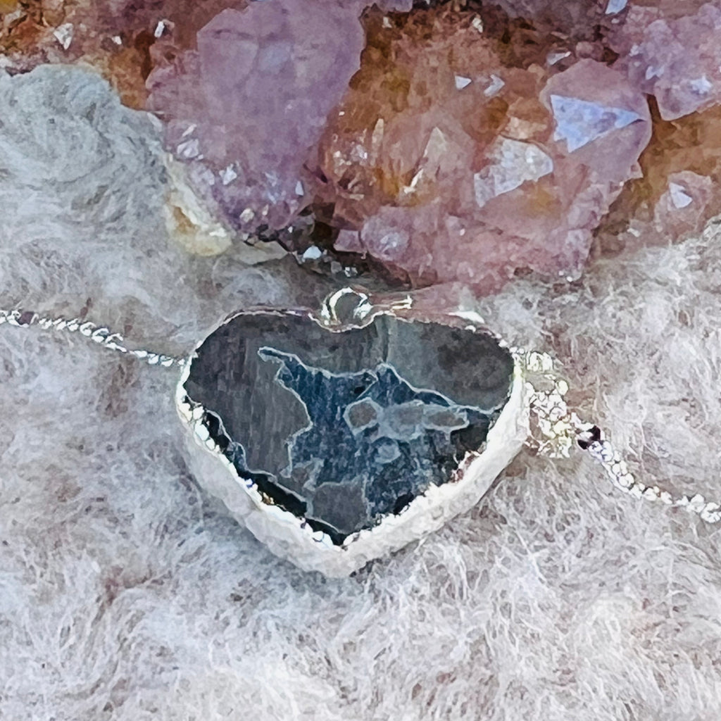 Pandantiv inima agat druzy placat cu argint din Brazilia model 5, druzy.ro, cristale 2